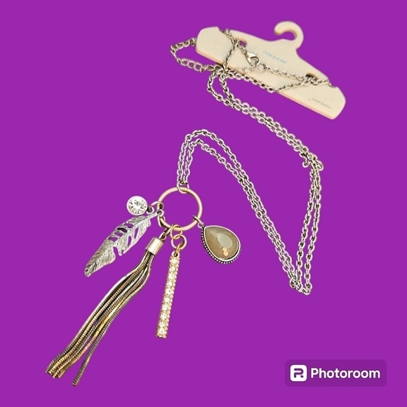 3/$30 MAURICES Two-tone Charm Pendant Long Sweater Chain Cowboycore Necklace - Picture 1 of 4